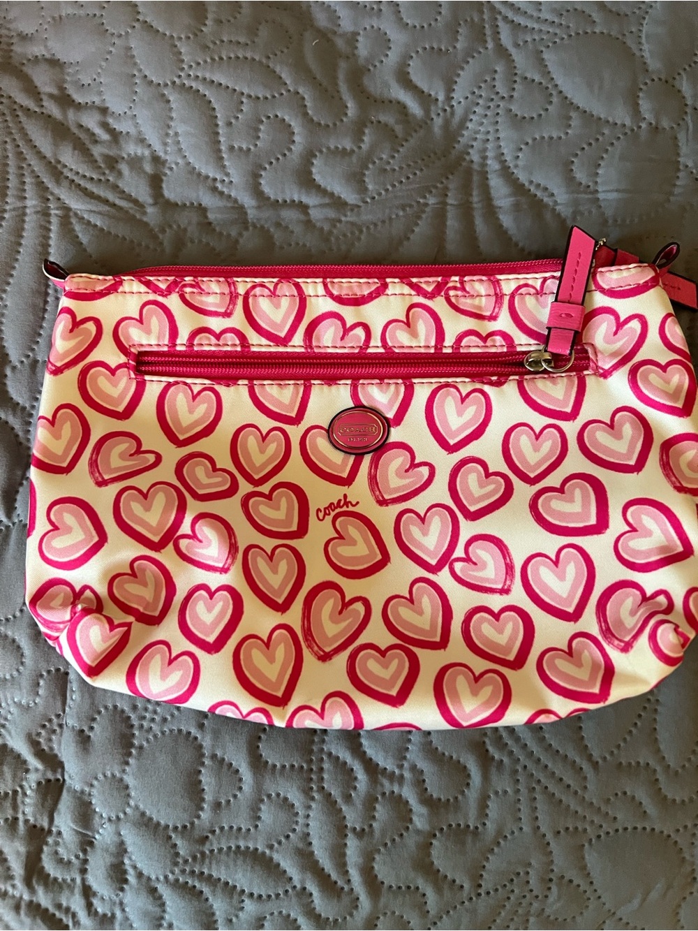 Coach Pink & Cream Heart-Print Cosmetic Pouch